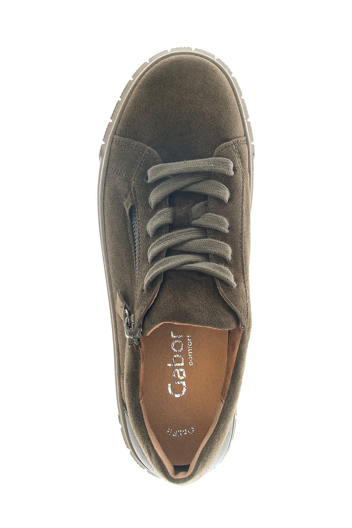 Gabor Ferry Olive Green Suede Trainer 6017.03.002, side view