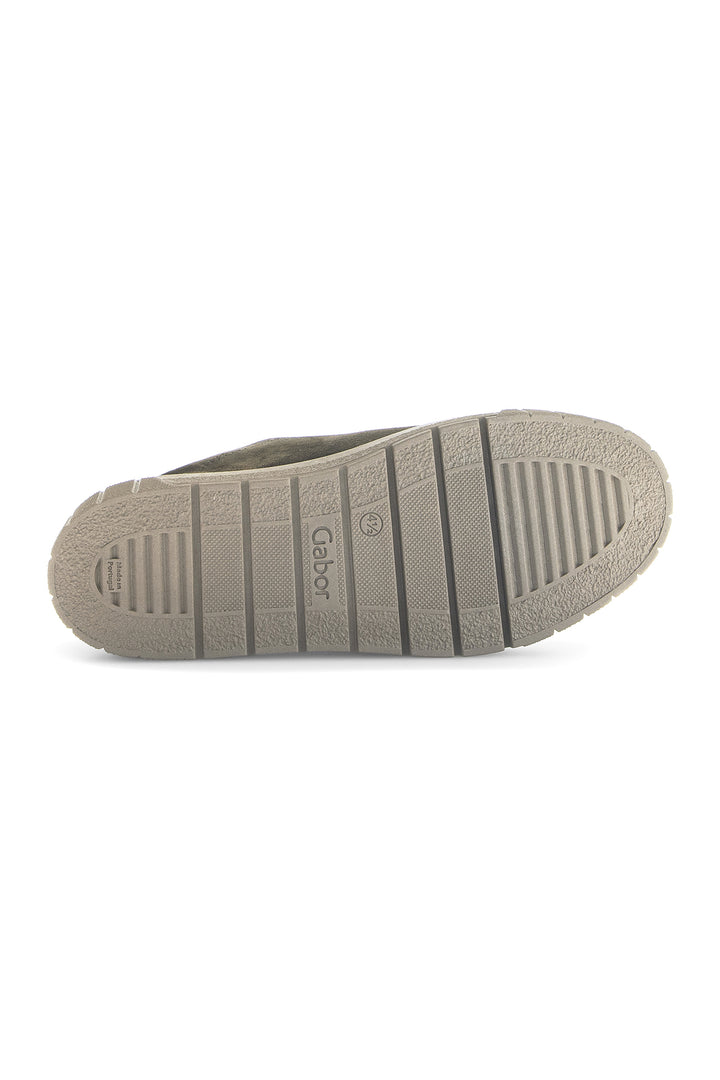 Gabor Ferry Olive Green Suede Trainer 6017.03.002, three-quarter view