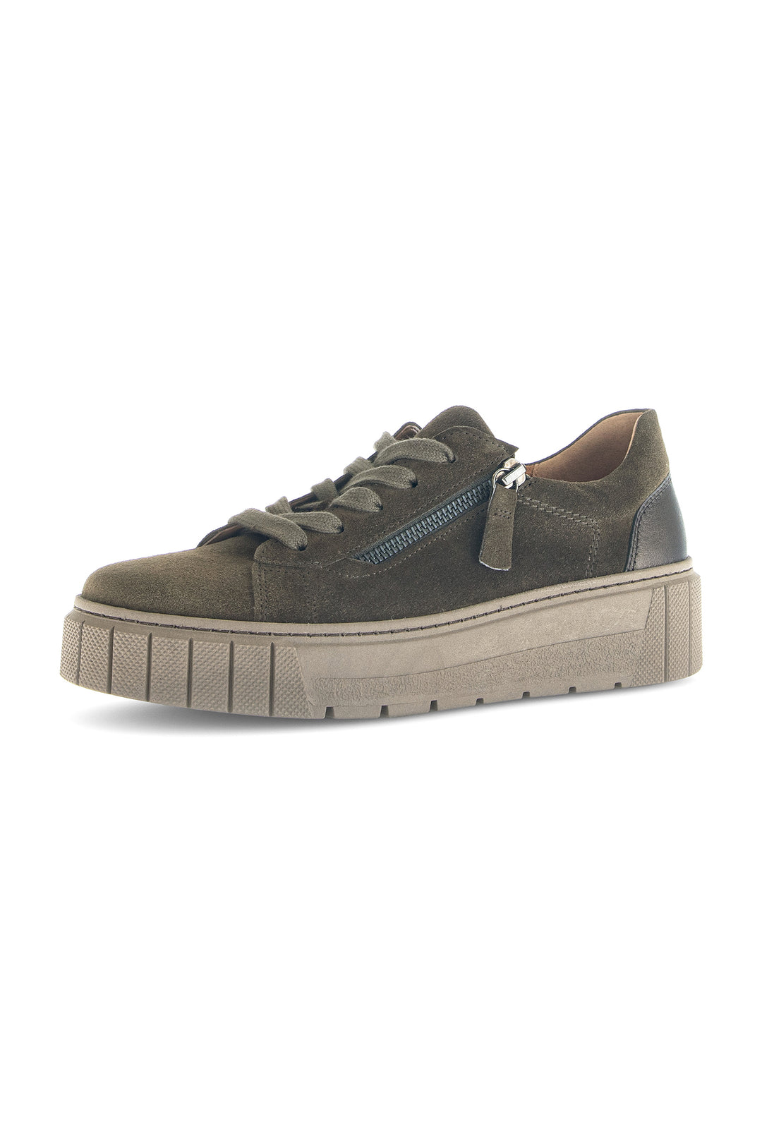 Gabor Ferry Olive Green Suede Trainer 6017.03.002, front view