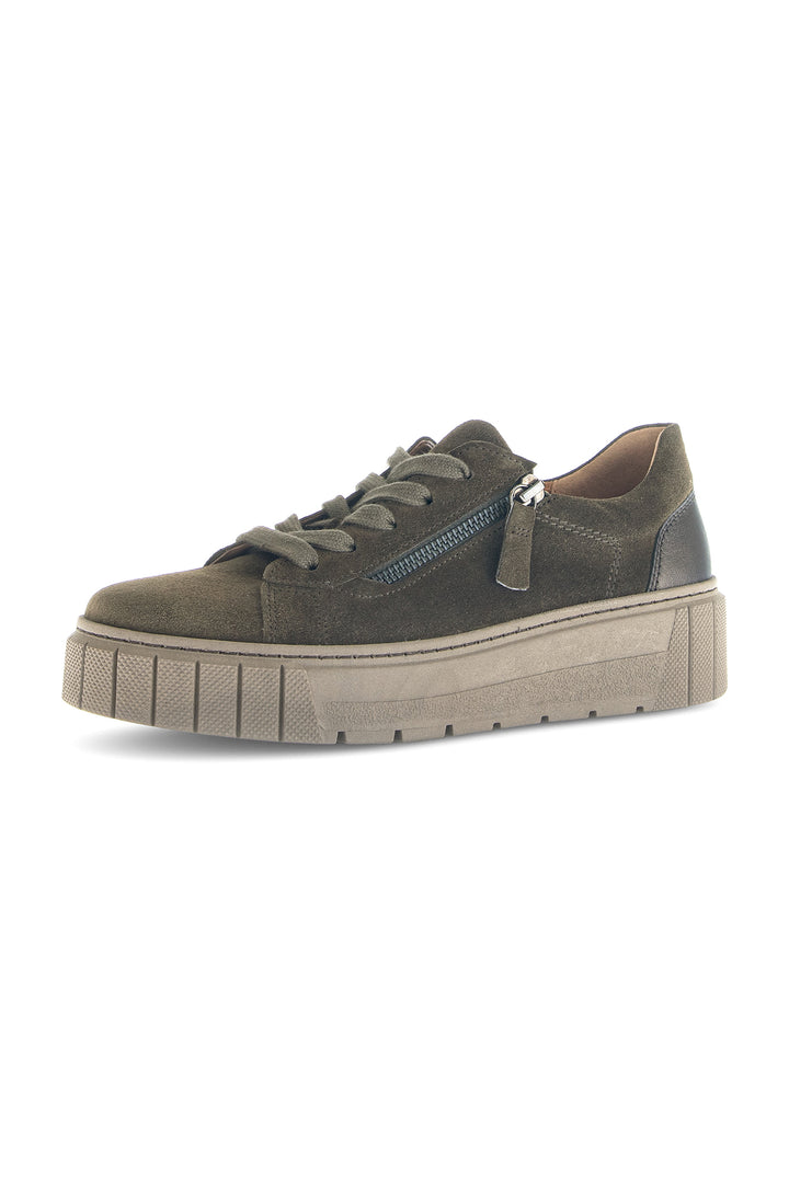 Gabor Ferry Olive Green Suede Trainer 6017.03.002, front view