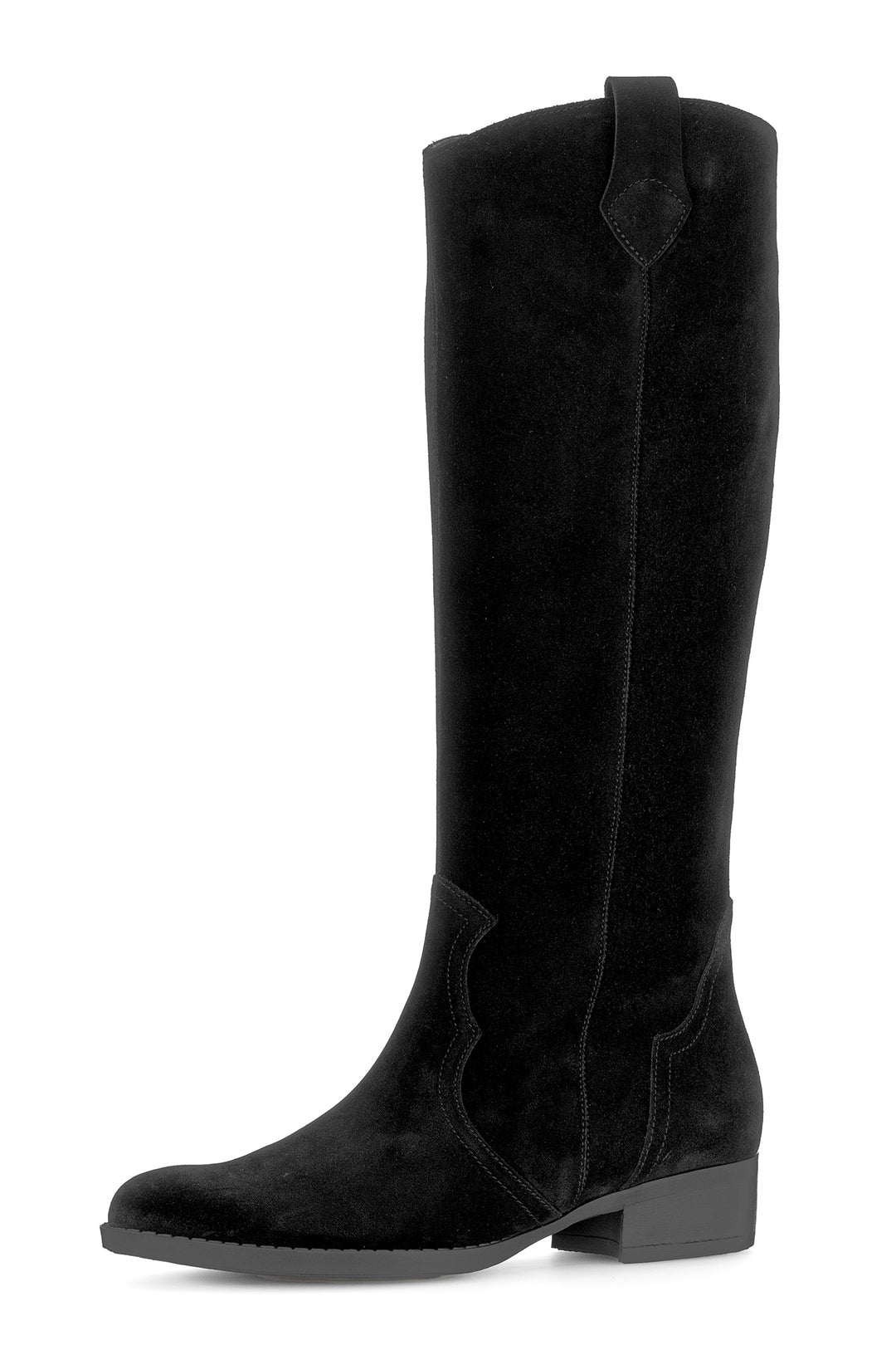 Black knee-high boot on a white background