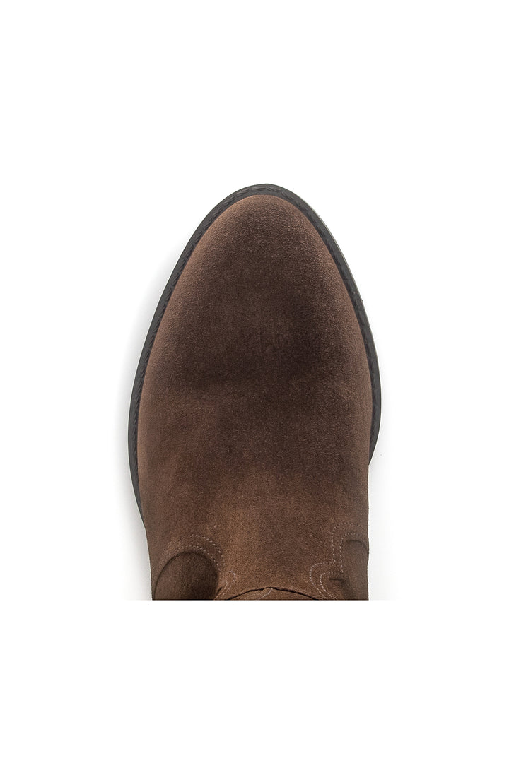 Brown suede ankle boot on a white background
