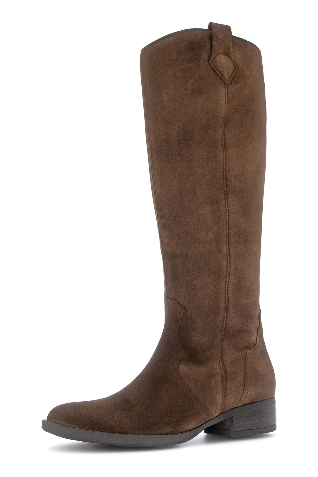 Brown knee-high boot on a white background