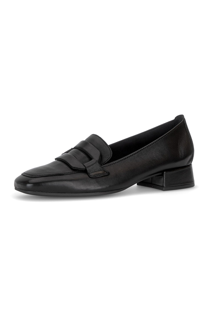 Gabor Great Black Leather Slip On Shoe 4002.01.012, front view