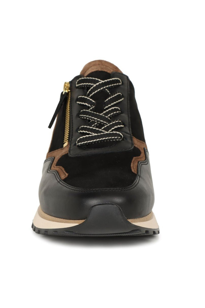 Gabor Hollywell 76.378.67 Black Gold Leather Wide Fit Trainer - Shirley Allum Boutique