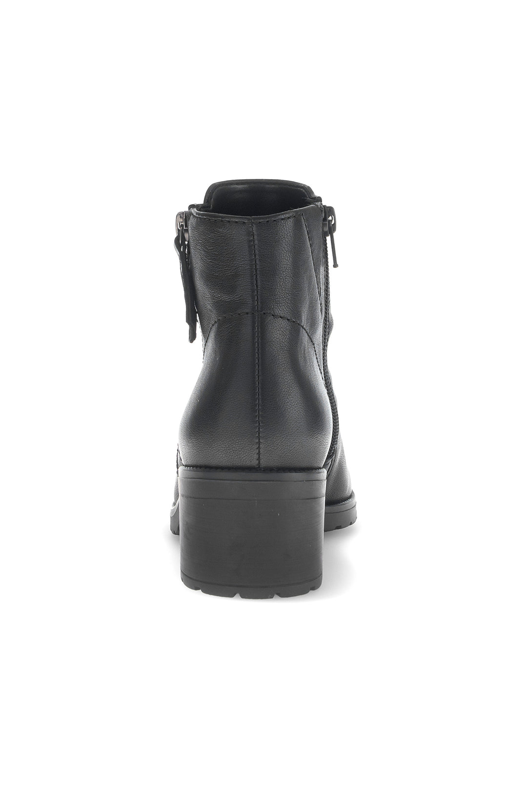 Black leather ankle boot on a white background