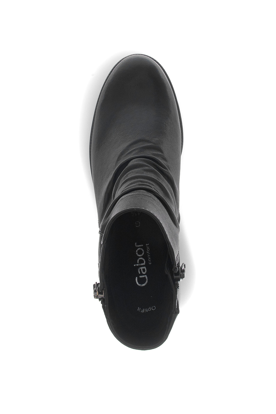 Black ankle boot with 'Gabor' branding on a white background