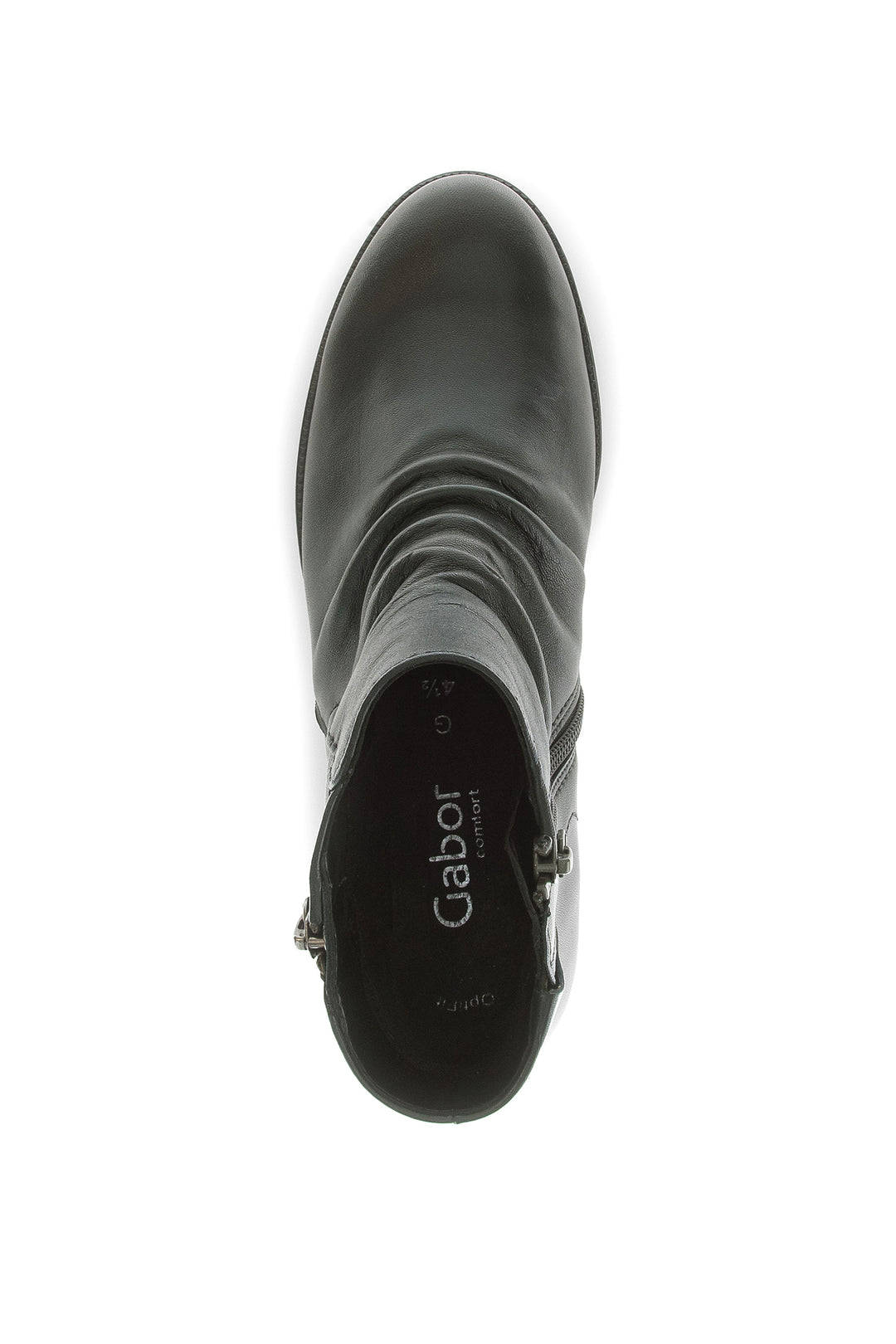Black ankle boot with 'gabor' branding on a white background