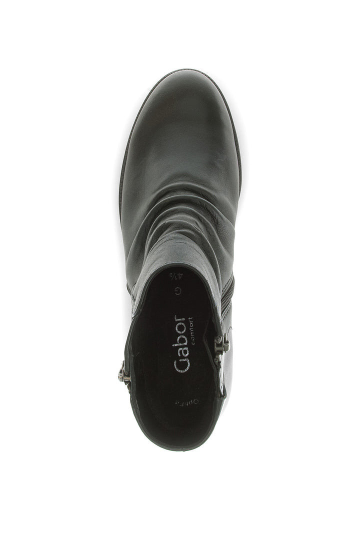 Black ankle boot with 'gabor' branding on a white background