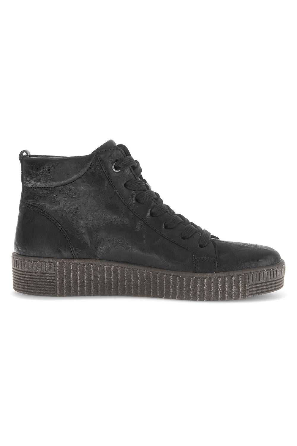 Black high-top sneaker on a white background