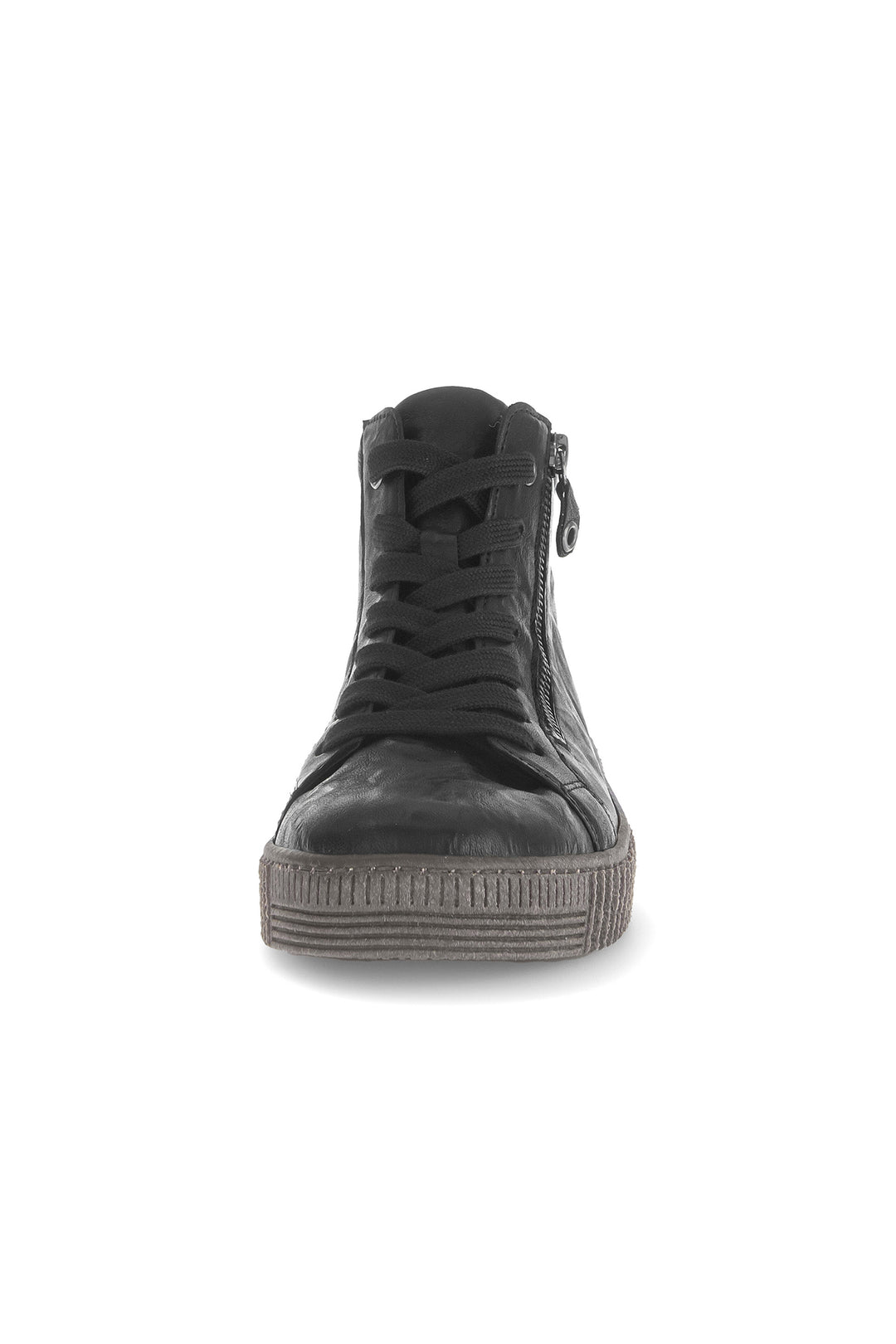 Black high-top sneaker on a white background