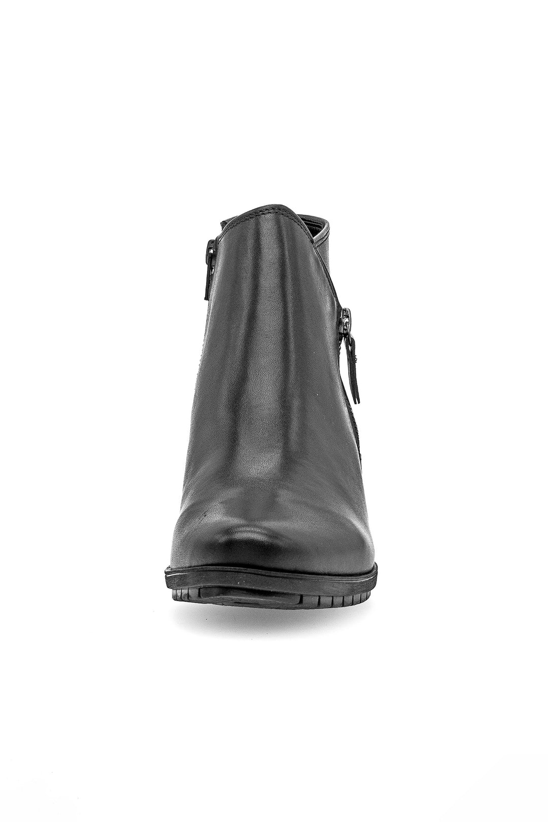 Black ankle boot with zippers on a white background