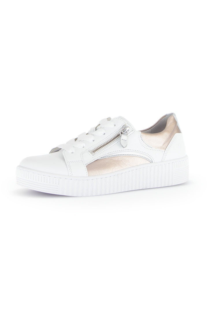 Gabor Wemo Trainer White Silver Leather 63.330.21 - Shirley Allum Boutique