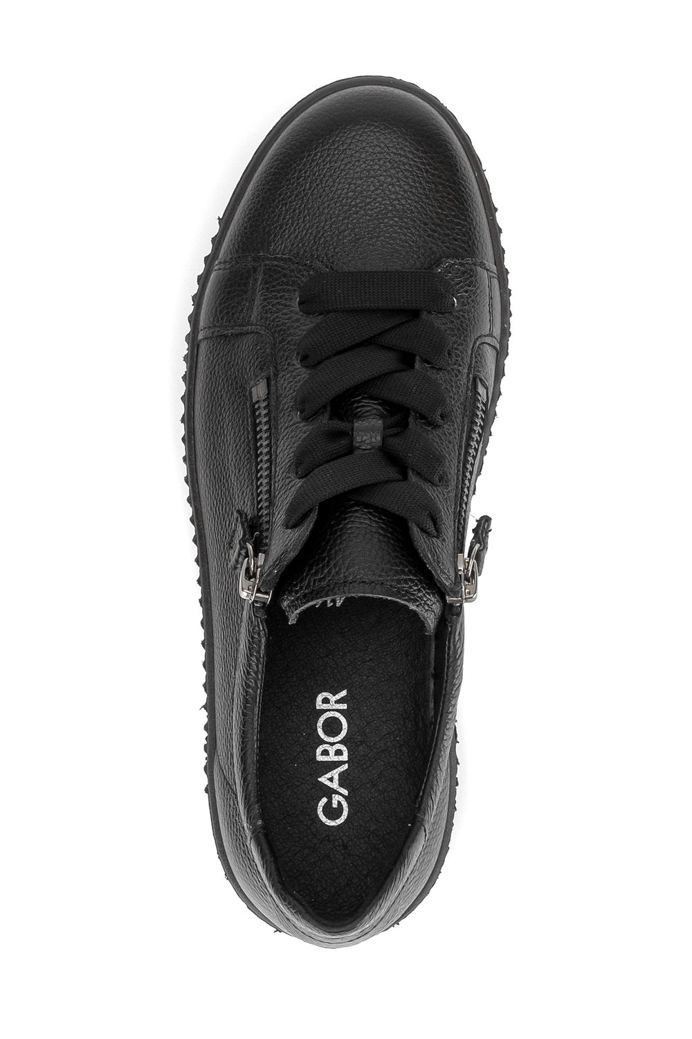 Gabor Wisdom Black Leather Trainer 6010.02.003, side view