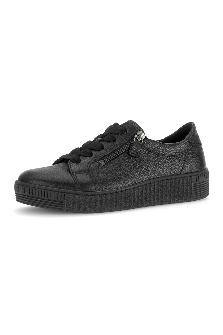 Gabor Wisdom Black Leather Trainer 6010.02.003, front view