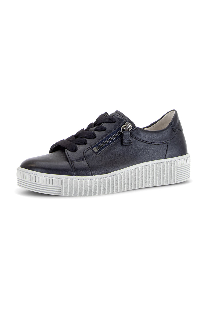 Gabor Wisdom Dark Blue Navy Grey Sole Leather Trainer 6010.02.011, front view