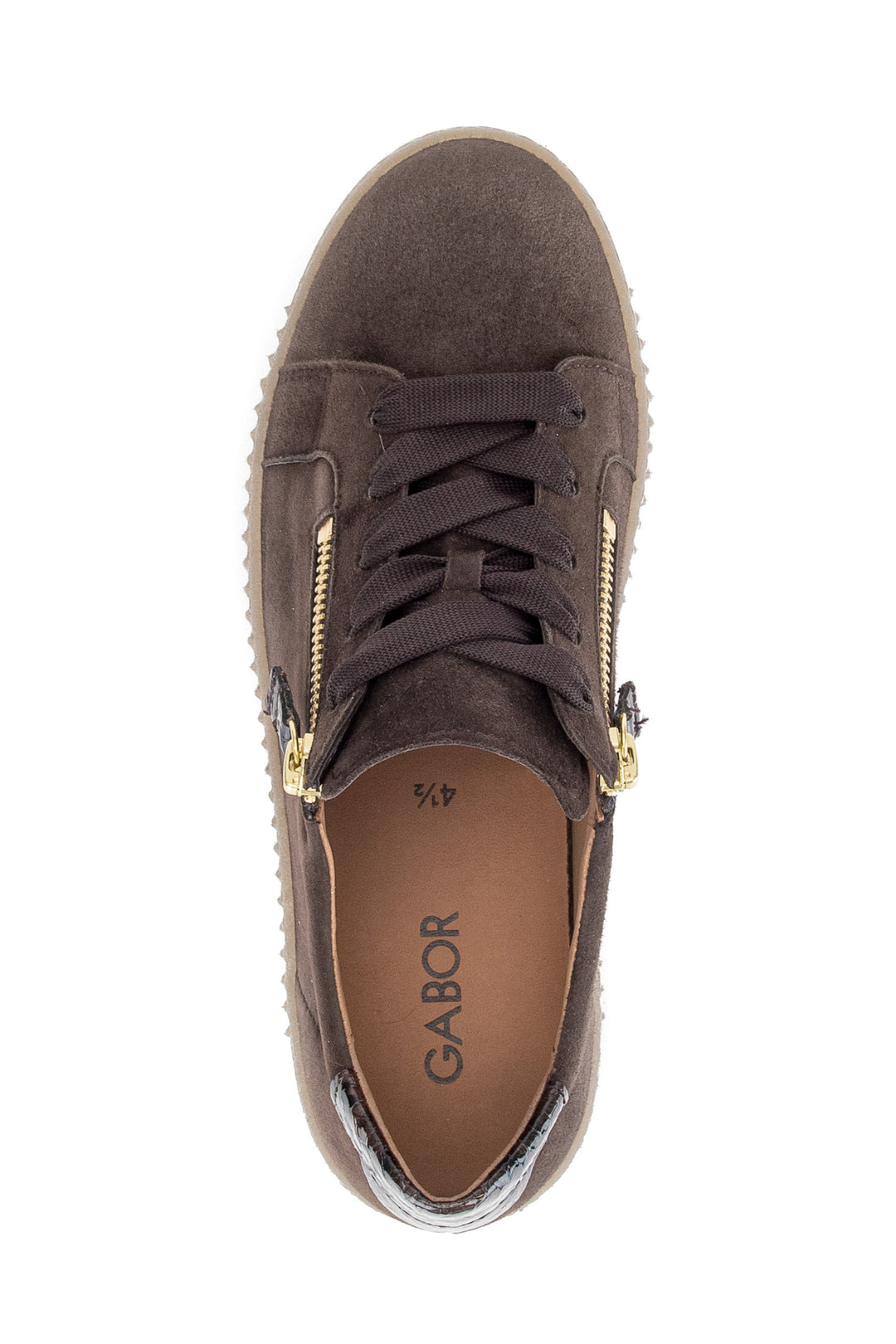 Gabor Wisdom Mocha Brown Gold Boa Suede Trainer 6010.02.005, side view