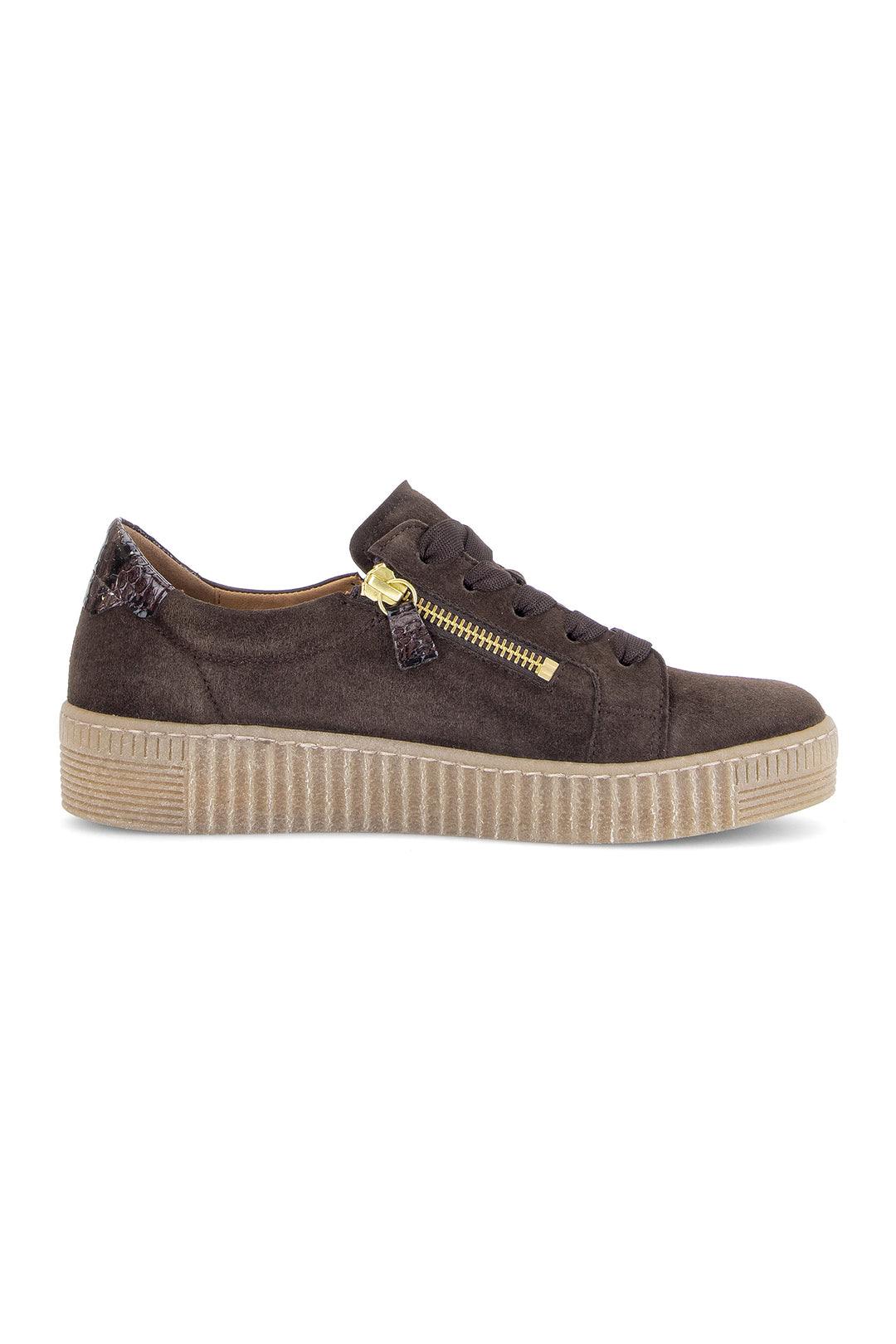 Gabor Wisdom Mocha Brown Gold Boa Suede Trainer 6010.02.005, sole view