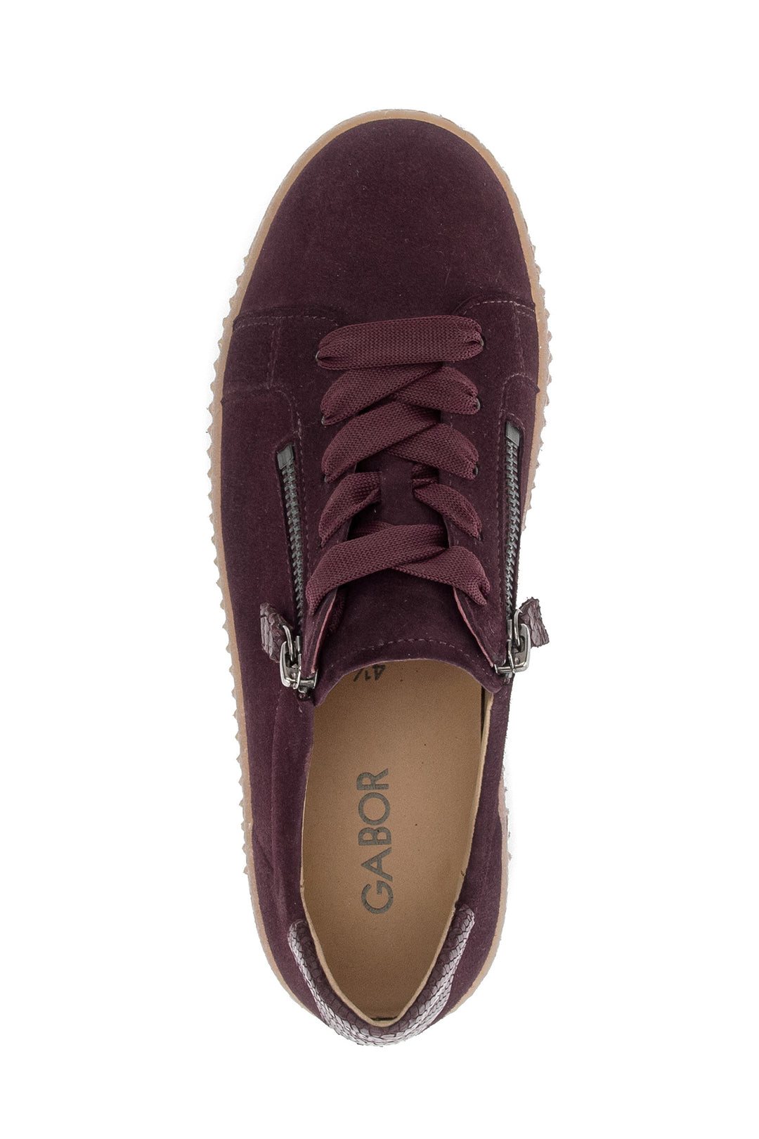 Gabor Wisdom Mulberry Red Cobra Suede Trainer 6010.02.006, side view