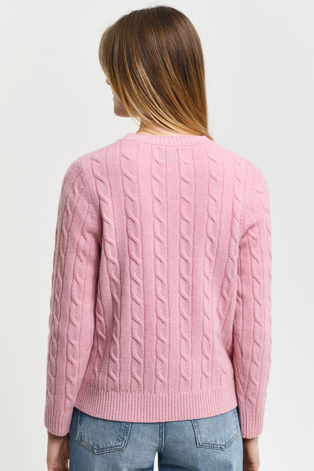 Gant Jumper Lambswool Cable Knit Crew Neck Dusty Pink 4805315 - Shirley Allum Boutique