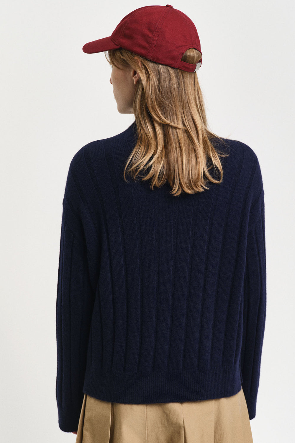 Gant Jumper Wide Ribbed Wool Stand Collar Evening Blue 4805284 - Shirley Allum Boutique