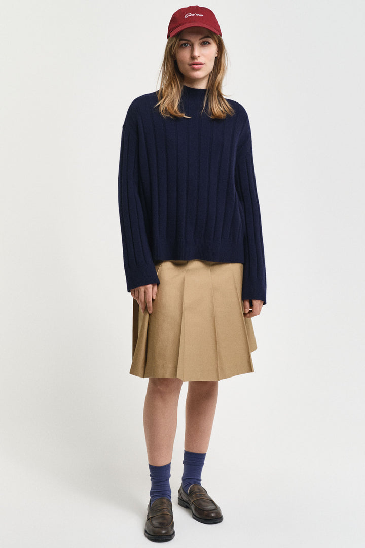 Gant Jumper Wide Ribbed Wool Stand Collar Evening Blue 4805284 - Shirley Allum Boutique