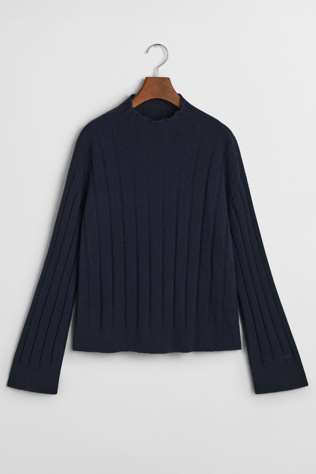 Gant Jumper Wide Ribbed Wool Stand Collar Evening Blue 4805284 - Shirley Allum Boutique