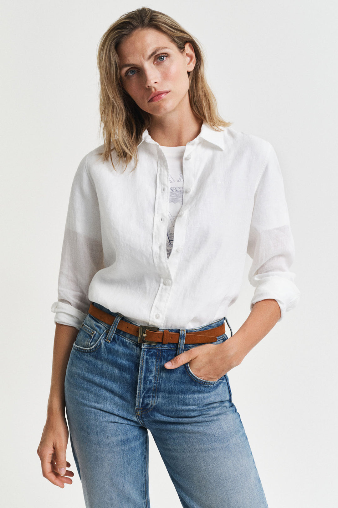 Gant Shirt Long Sleeve Linen White 4300477 110 - Shirley Allum Boutique