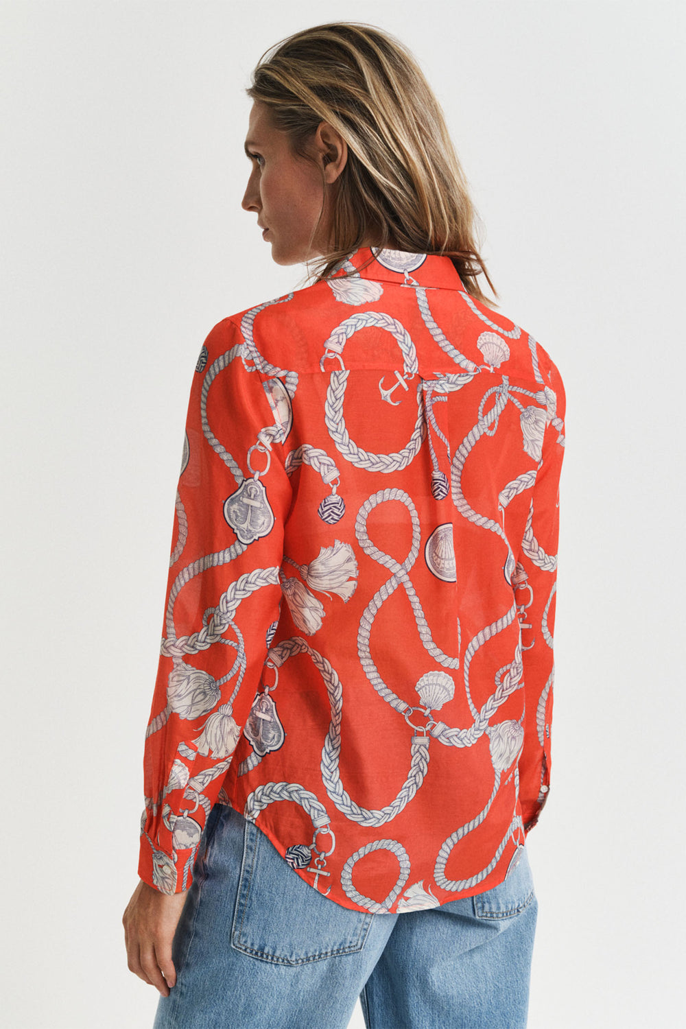 Gant Shirt Reg Sailing Print Silk Blend Orange Red 4300456 651 - Shirley Allum Boutique