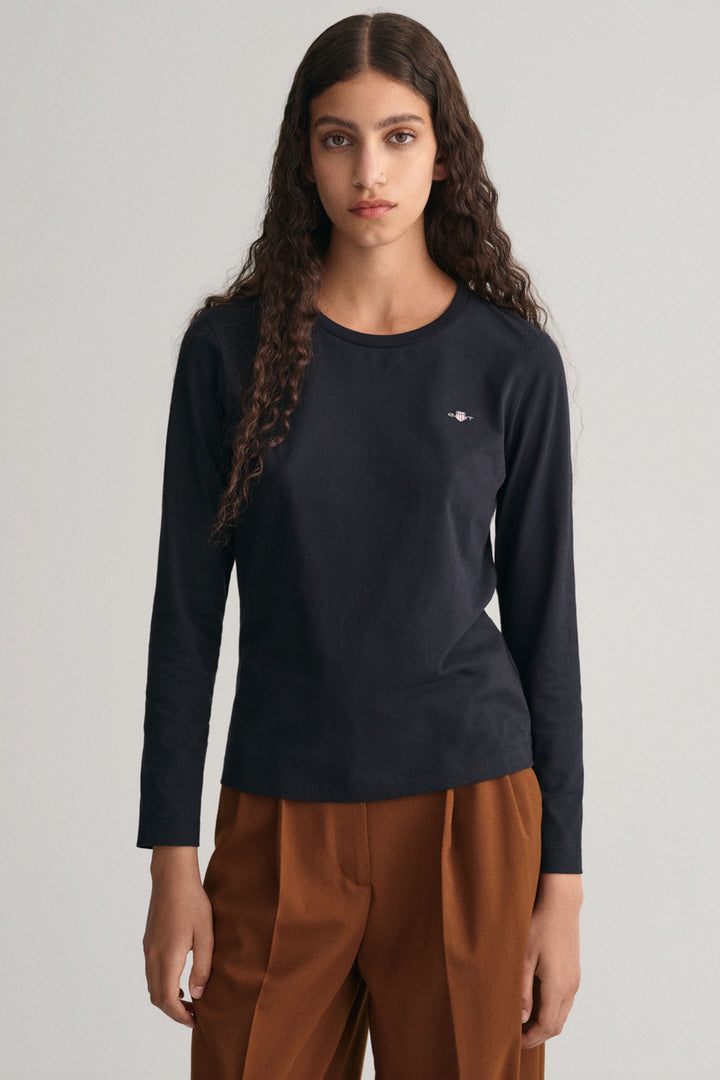 Gant T-Shirt Long Sleeve Black Reg Shield 4200748 - Shirley Allum Boutique