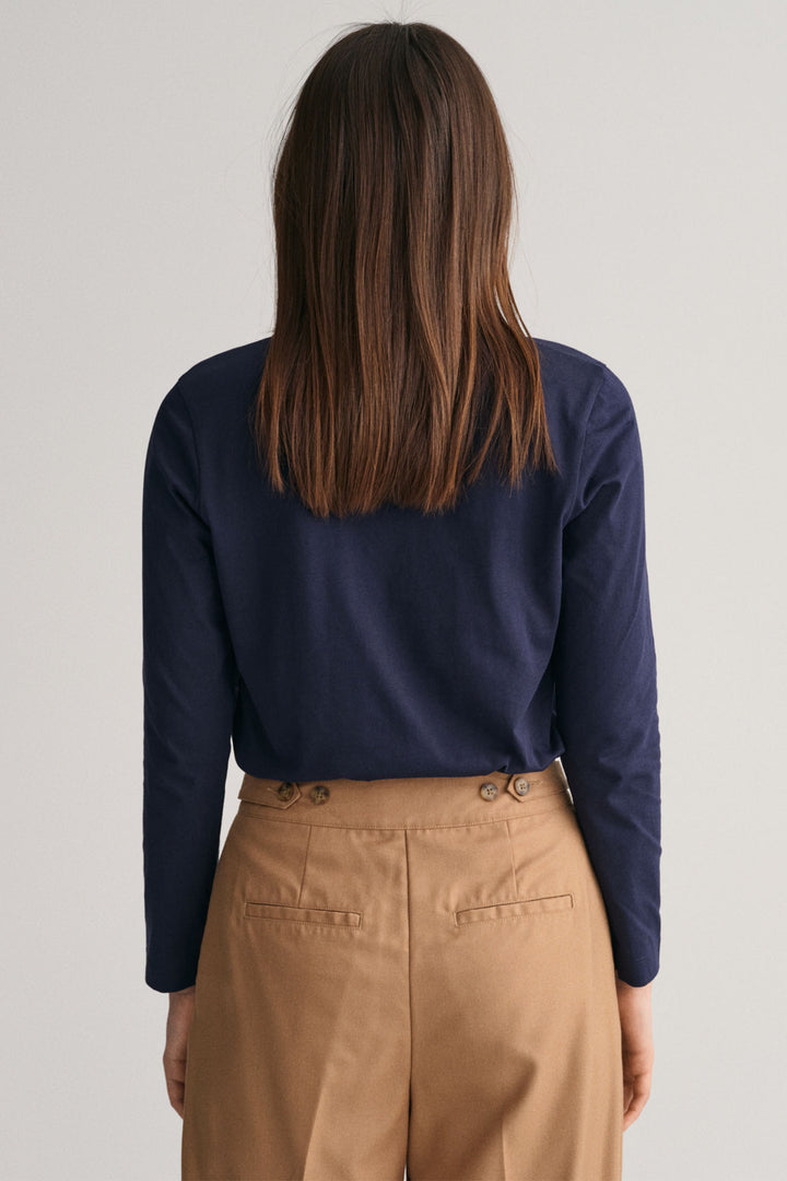 Gant T-Shirt Long Sleeve Evening Blue Reg Shield 4200748 - Shirley Allum Boutique