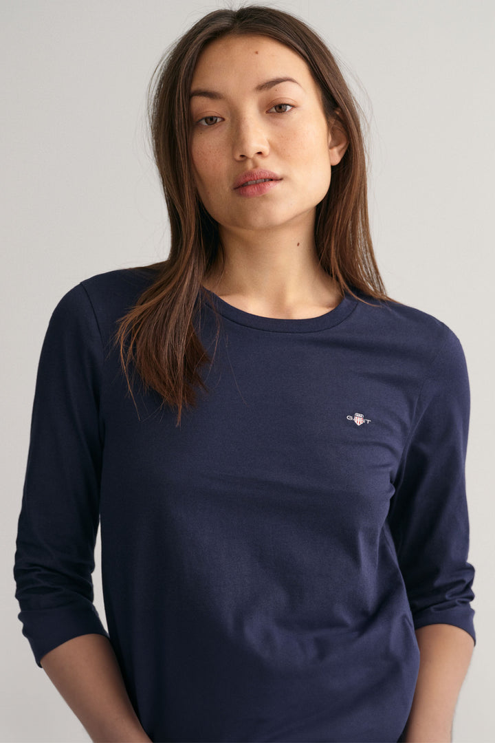 Gant T-Shirt Long Sleeve Evening Blue Reg Shield 4200748 - Shirley Allum Boutique
