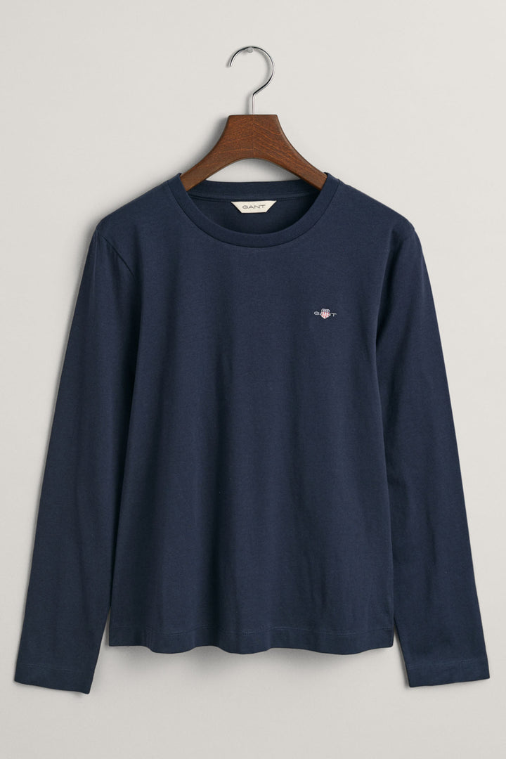 Gant T-Shirt Long Sleeve Evening Blue Reg Shield 4200748 - Shirley Allum Boutique