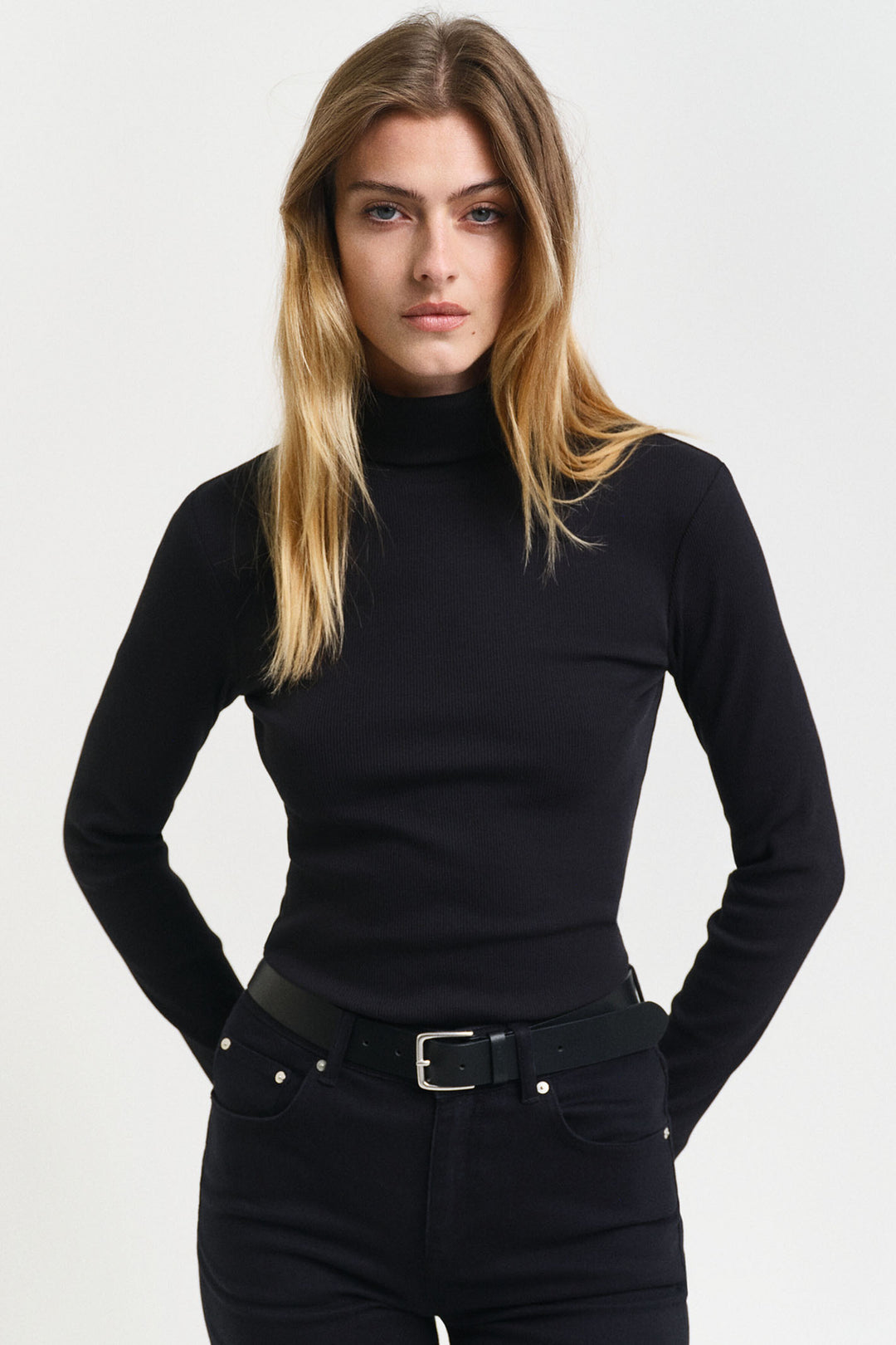 Gant Top Ribbed Turtleneck Slim Fit Black 4200764 - Shirley Allum Boutique