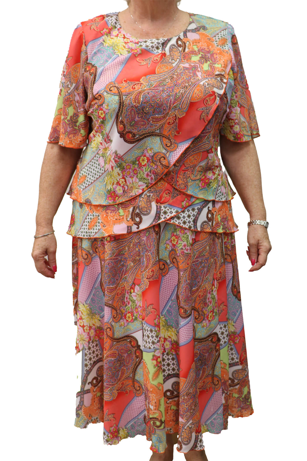 Georgede K72955 M1187 Inna Orange Paisley Print 2-Piece Top & Skirt - Shirley Allum Boutique