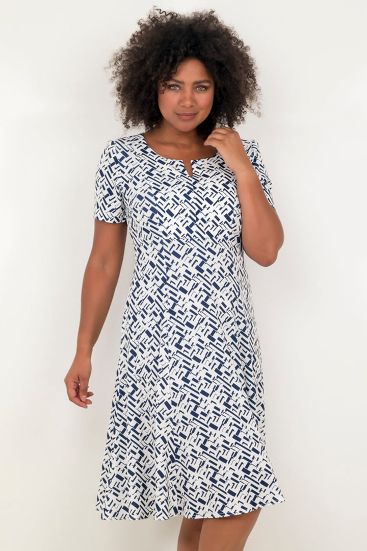 Georgede M12441 P1220 Avignon Blue White Print Jersey Dress - Shirley Allum Boutique