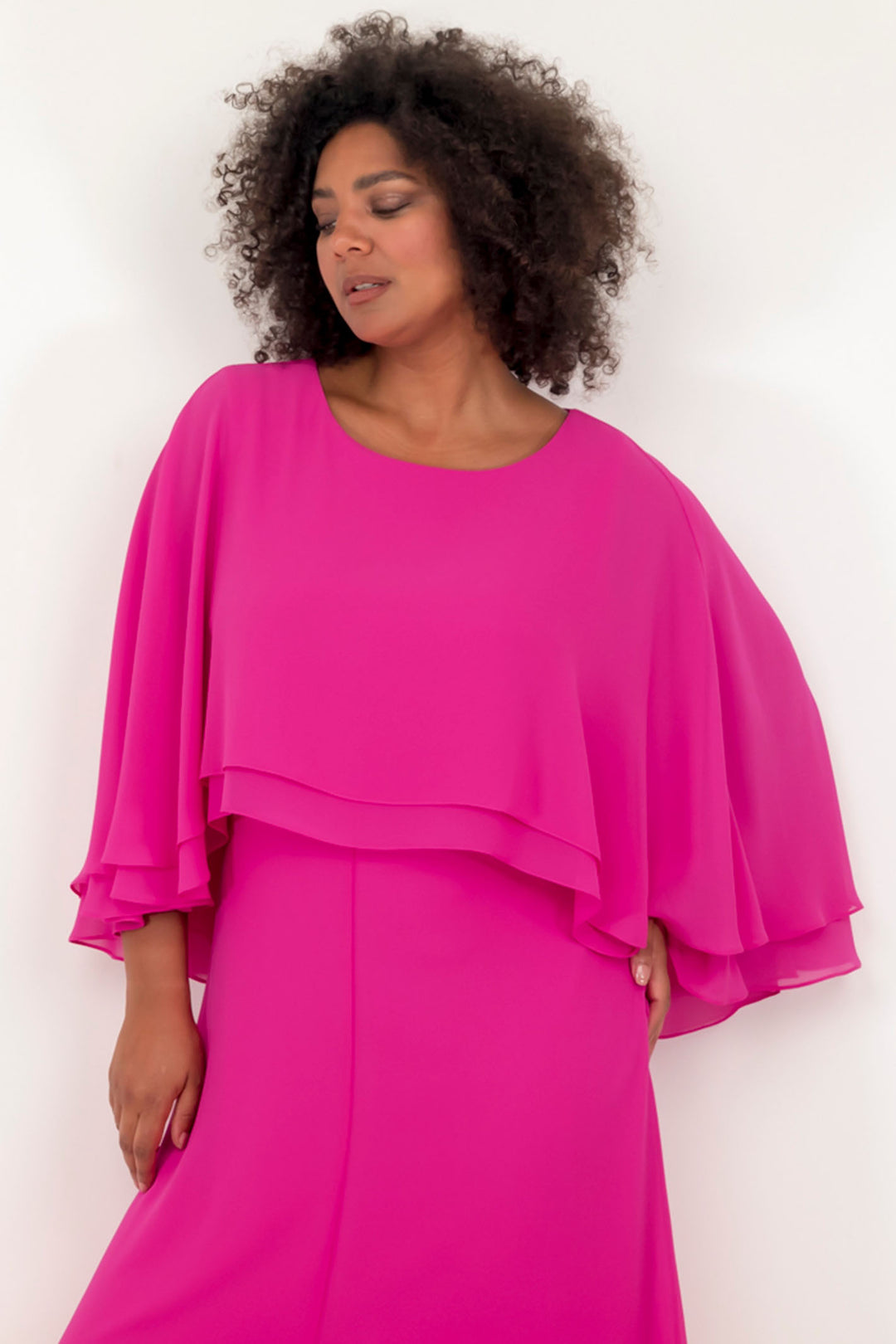 Georgede M13110 M503 Madala Fuchsia Pink Chiffon Cape Dress - Shirley Allum Boutique