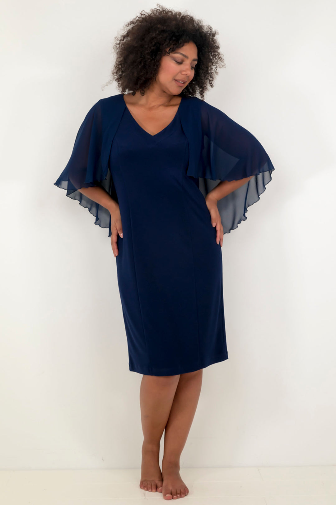 Georgede M13119U Bella Navy Cape Dress - Shirley Allum Boutique