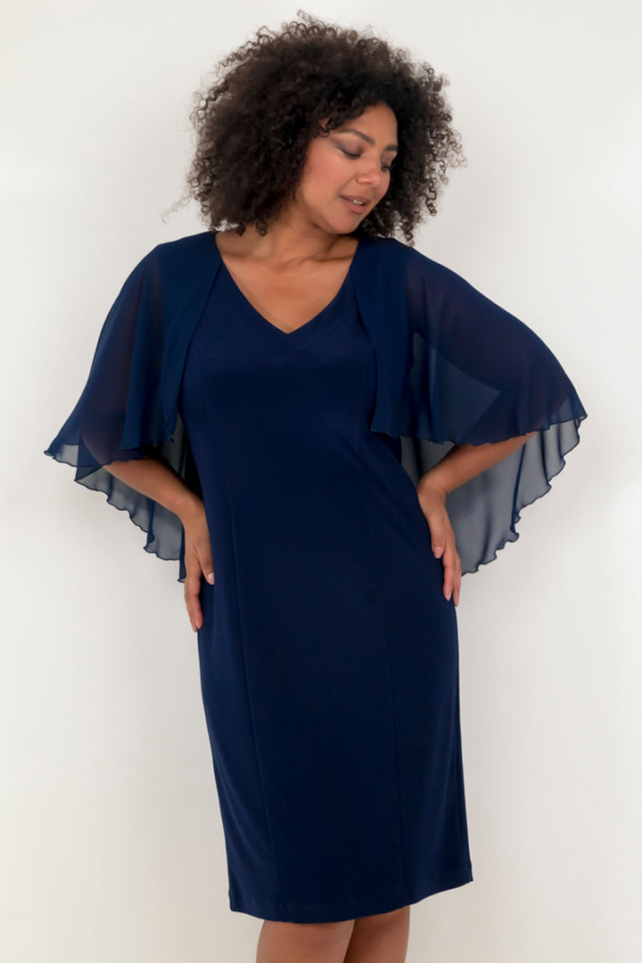 Georgede M13119U Bella Navy Cape Dress - Shirley Allum Boutique