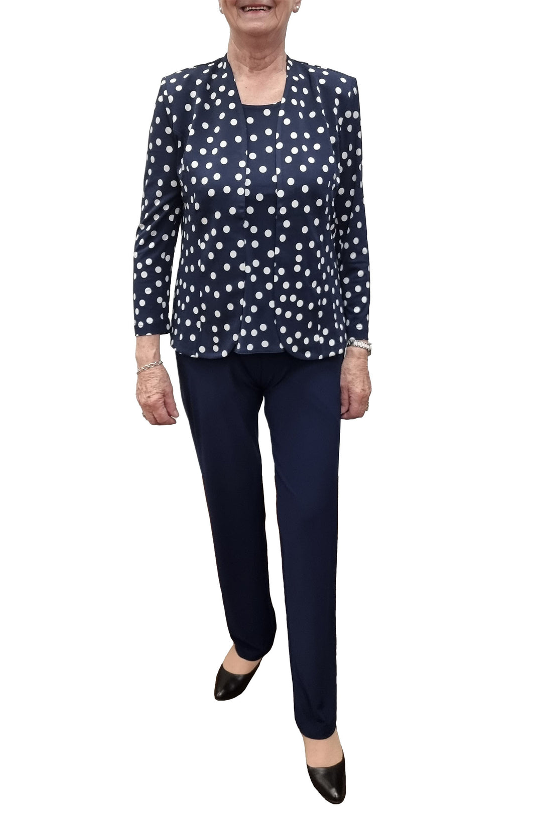 Georgede M37020 P441 Lea Navy Polka Dot Jersey Twinset - Shirley Allum Boutique