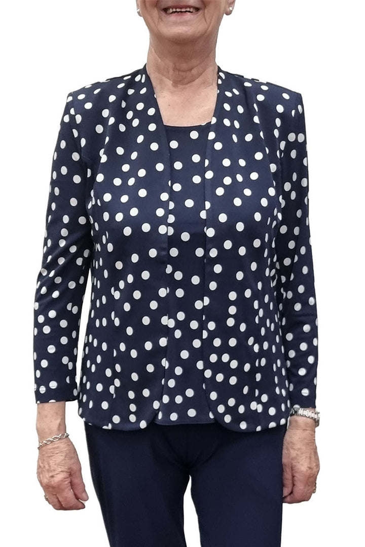 Georgede M37020 P441 Lea Navy Polka Dot Jersey Twinset - Shirley Allum Boutique