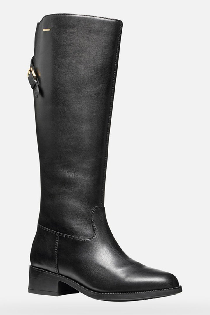 Black knee-high boot on a white background