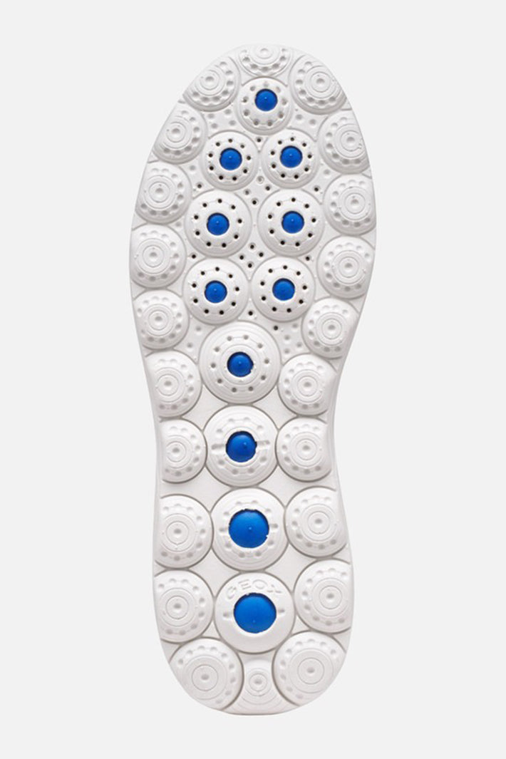 White shoe sole with blue accents on a white background