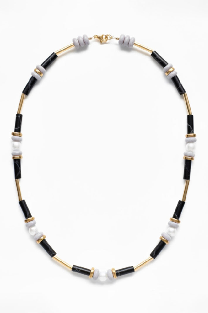 Gist Jewellery Black Freshwater Pearl and Gold Plated Necklace EOR02, on white