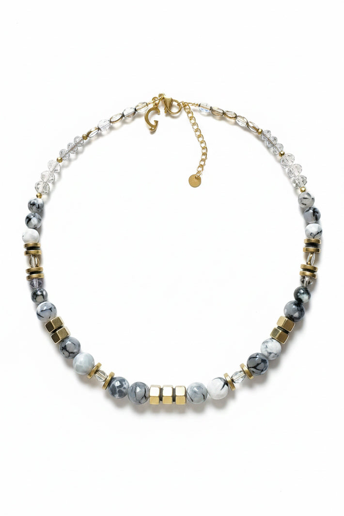 Gist Jewellery Dark Grey Fire Crackle Agate Necklace EOR03, on white