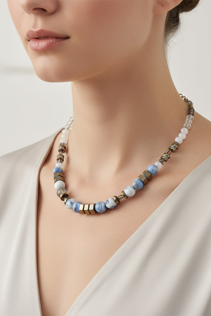 Gist Jewellery Pale Blue Fire Crackle Agate Necklace HIL03, worn