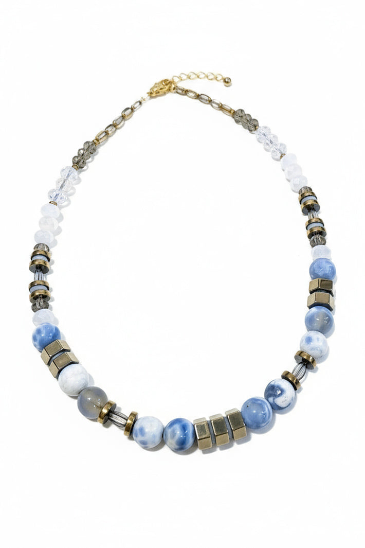 Gist Jewellery Pale Blue Fire Crackle Agate Necklace HIL03, on white