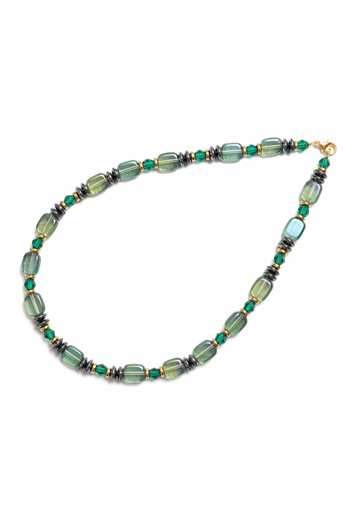 Gist Jewellery Sea Foam Green Hematite and Glass Necklace EOR15, on white