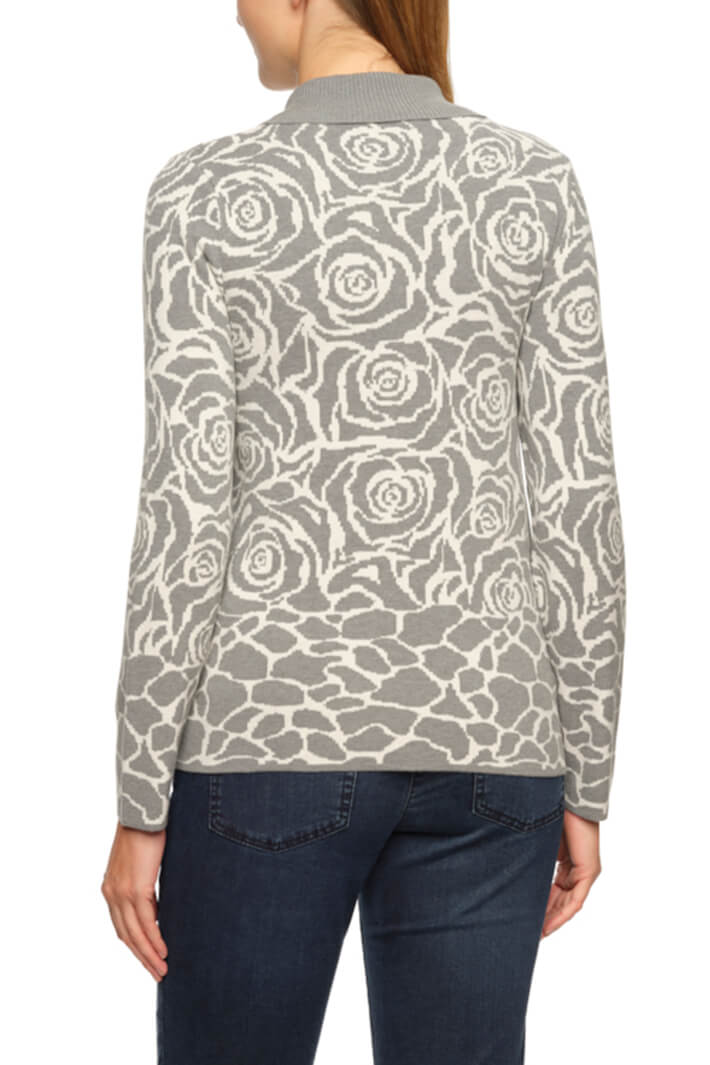 Gollehaug 2321-11023 941 Grey Rose Patterned Roll Neck Jumper - Shirley Allum Boutique