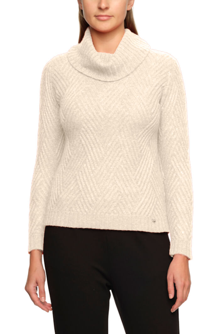 Gollehaug 2321-11043 106 Cream Lattice Knit Cowl Neck Jumper - Shirley Allum Boutique